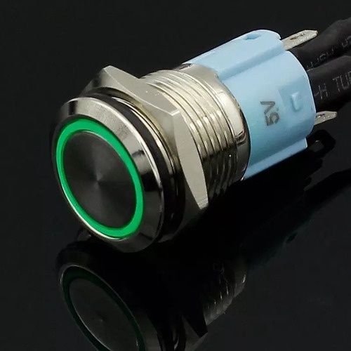 Botão Led Liga Desliga 16mm Led Verde 12v 24v Com Trava Inox