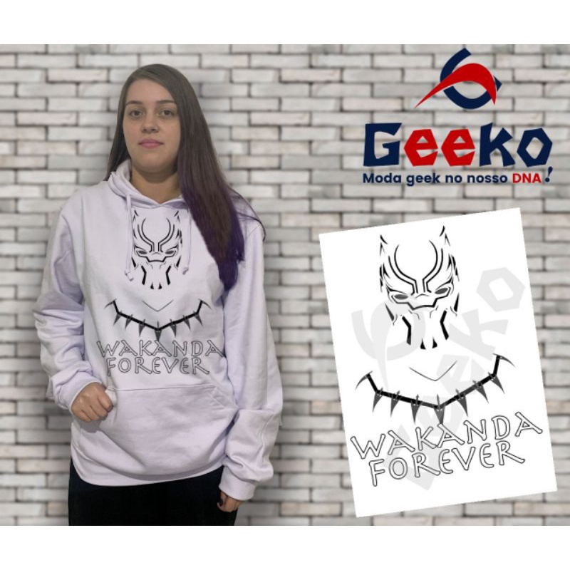 Moletom Canguru Feminino Wakanda Forever - Pantera Negra - Black Panther - Geeko