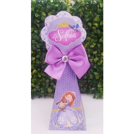 Caixa Pirâmide/Cone Personalizada Princesa Sofia Lembrancinhas para Festa Infantil