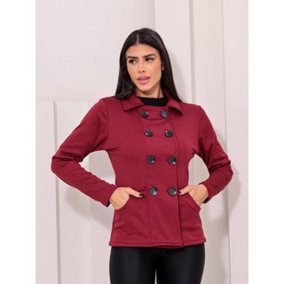Casaco Trench Coat Feminino Curto Feminino 8 Botões Frontal Flanelado Inverno