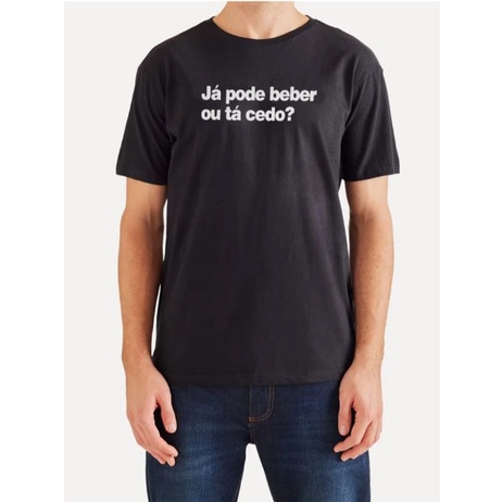 Camisetas de frase JA PODE BEBER OU TA CEDO preto branco manga curta fio 30.1 penteado masculino100% Algodão