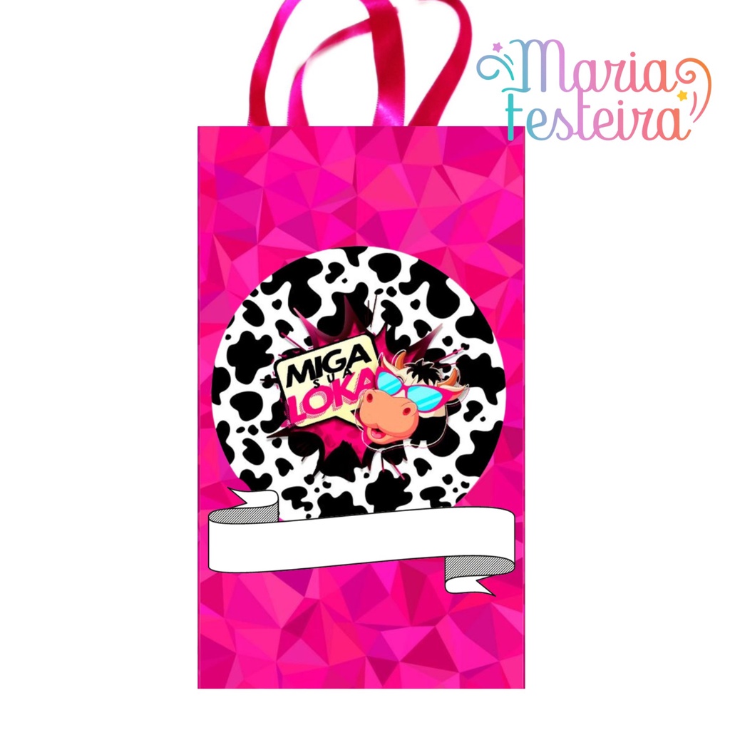 15 Sacolinhas Personalizadas Tema Miga sua Loka Tamanho 16x5x10