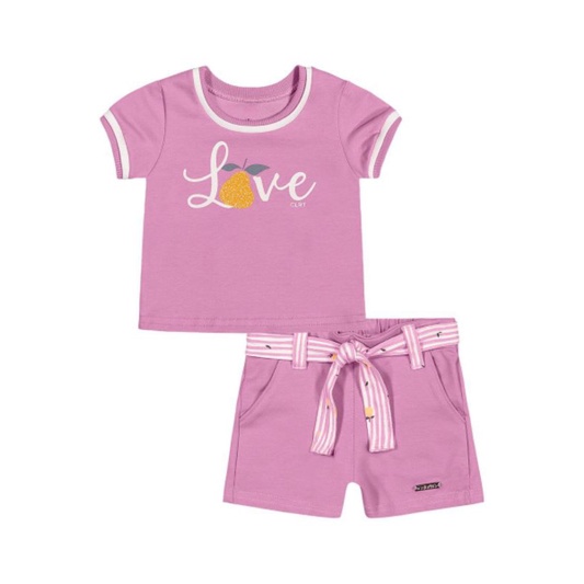 Conjunto Molecotton Sarjado Bebê Menina Love Rosa - Colorittá tamanho 3 a 6 meses