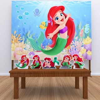Festa Aniversário pequena A sereia Ariel baby Cute Decoração Cenários Kit Prata