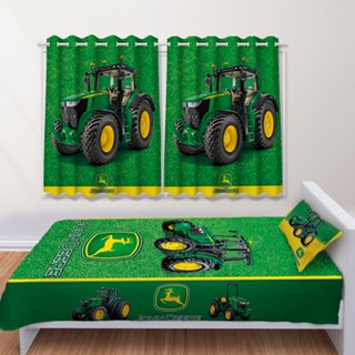 Kit Jogo de Quarto Infantil Cortina Jogo Lençol Cobre Leito John Deere
