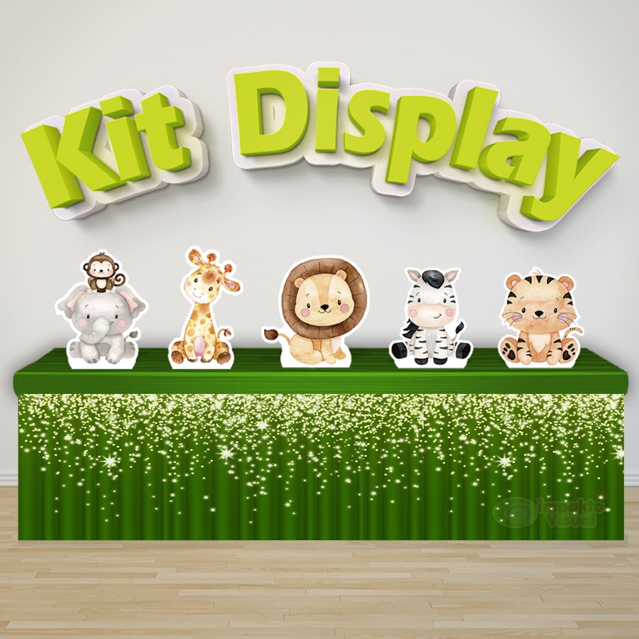 Kit 5 Displays De Mesa Festa Decoração Infantil Animais Safari Aquarela