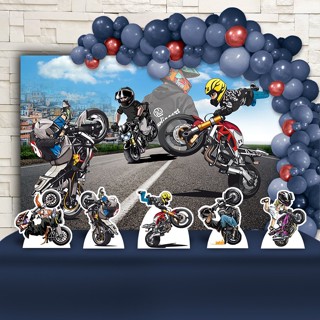 Kit Ouro Festa Aniversário Motos Grau Moto Empinando Desenho Decoração Cenários