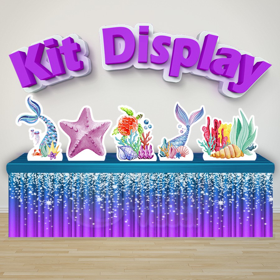 Kit 5 Displays De Mesa Festa Decoração Infantil Calda Sereia Aquarela