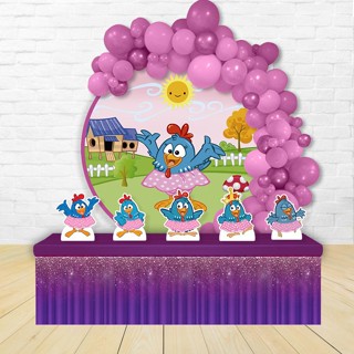Kit Festa Painel Redondo Decoração Galinha Pintadinha Rosa