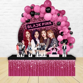 Kit Festa Painel Redondo Decoração Black Pink 1,50X150