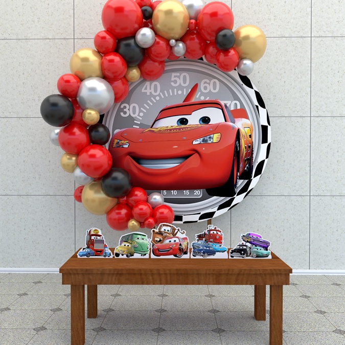 Kit Festa Painel Redondo Decoração Carros Mcqueen