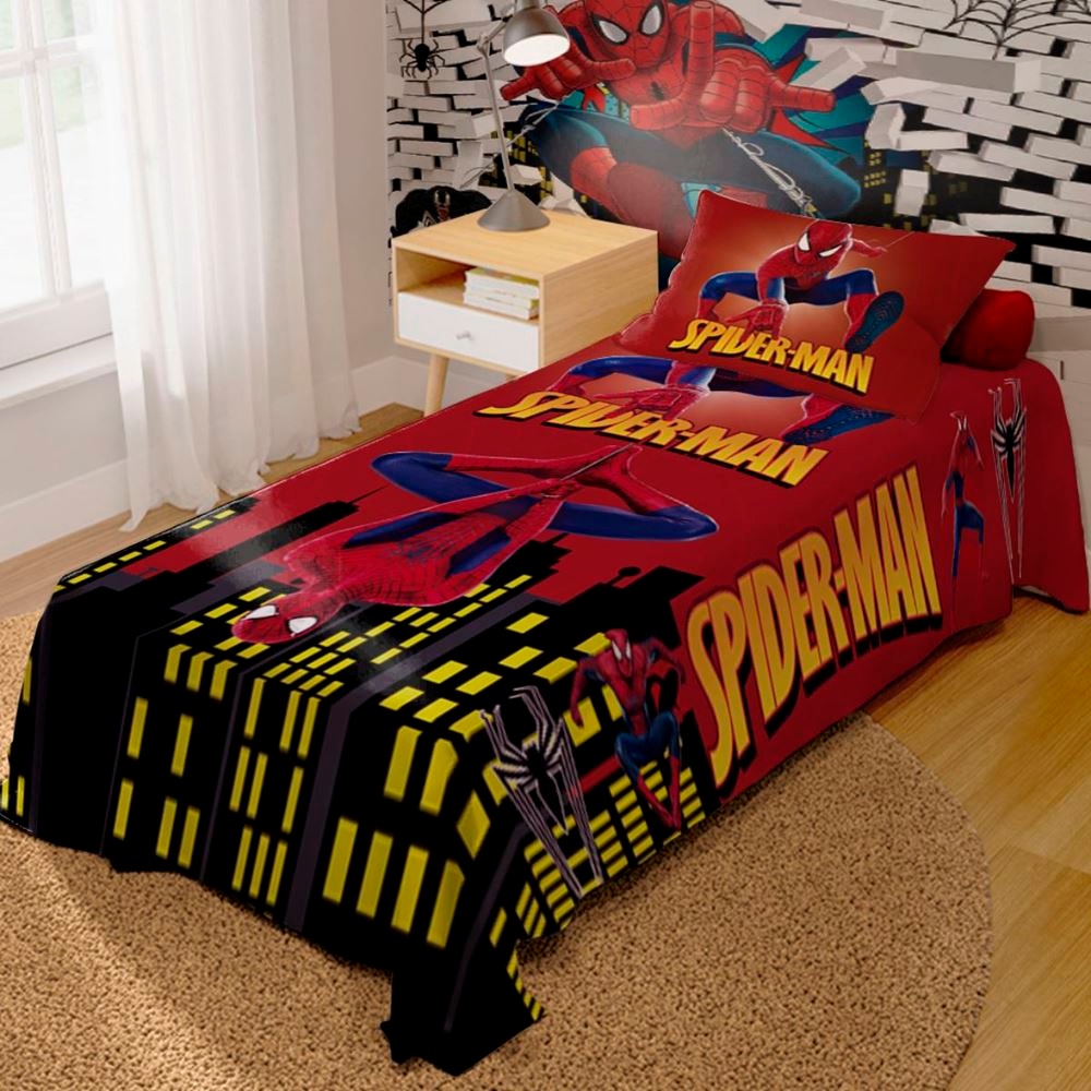 Jogo De Lençol Cobre Leito + Fronha Quarto Infantil Spider Man Homem Aranha