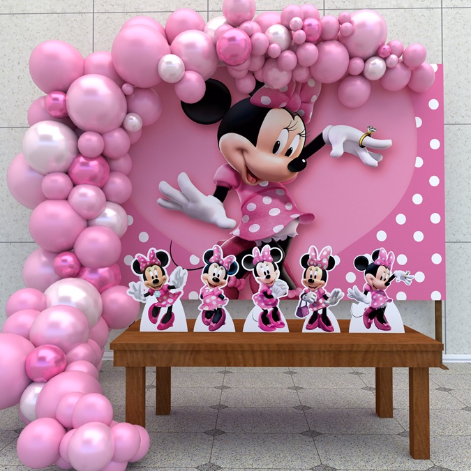 Festa Aniversário Minnie Rosa Decoração Cenário Kit Ouro