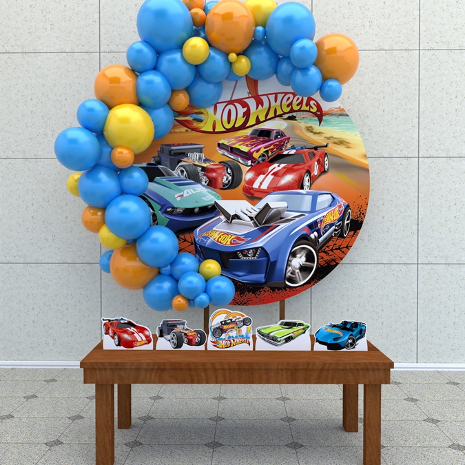 Kit Festa Painel Redondo Decoração Infantil Hot Wheels