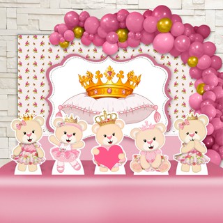 Festa Aniversário Ursinha Princesa Decoração Kit Ouro