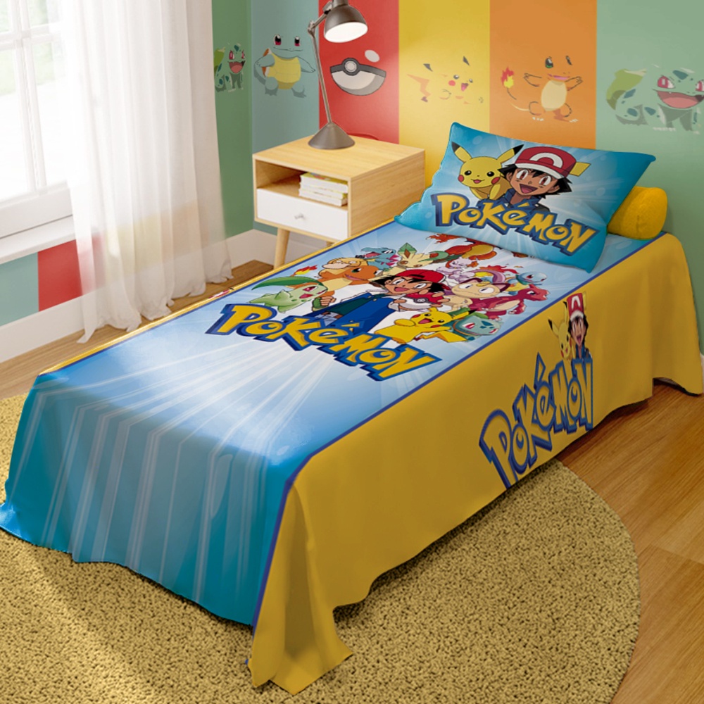 Jogo De Lençol Cobre Leito + Fronha Quarto Infantil Pokemon