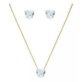 Conjunto Colar E Brinco Pedra Claro Folheado A Ouro 18k
