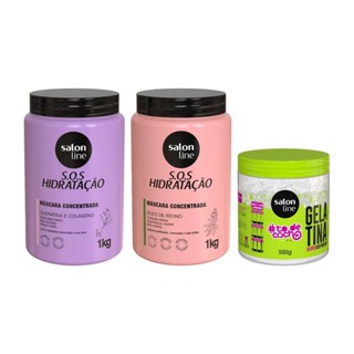 Kit com 2 Máscaras de Hidratação SOS Hidratação + Gelatina #todecacho Super Definição Salon Line