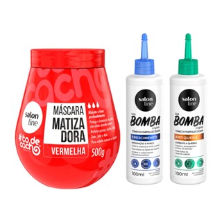 Kit com Máscara Matizado Vermelha + 2 Tônicos Antiqueda e Crescimento Acelerado Salon Line