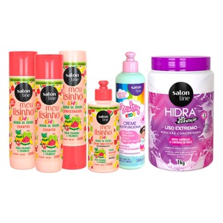 Kit Kids para cabelo liso com 6 produtos Salon line