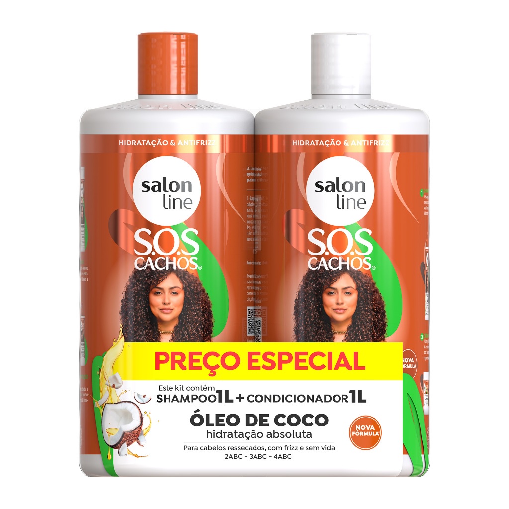 Kit SOS Cachos Coco Profundo Shampoo e Condicionador Litrão Salon Line