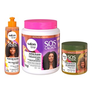 Kit Verão SOS Cachos - Cremáscara, Gel Ativador e Gel Definidor
