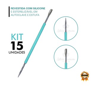 Kit 15 Espátulas Cutícula Mista Aço Inox Manicure Leticia Camara