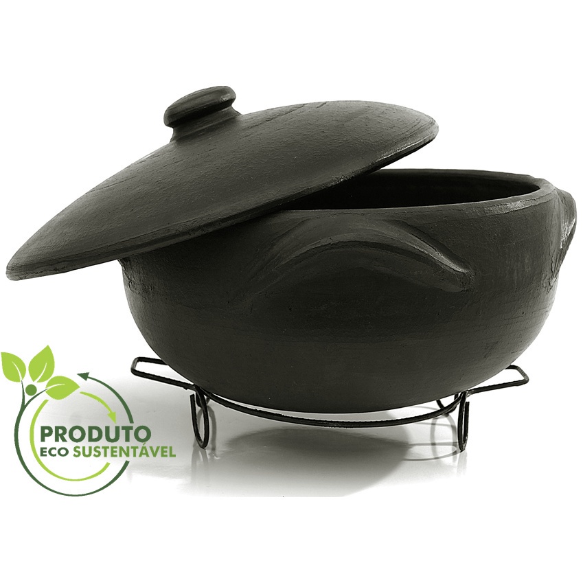 50% Off - Panela De Barro Preto Capixaba - 5 Litros + SUPORTE para pirão,caldos,farofa