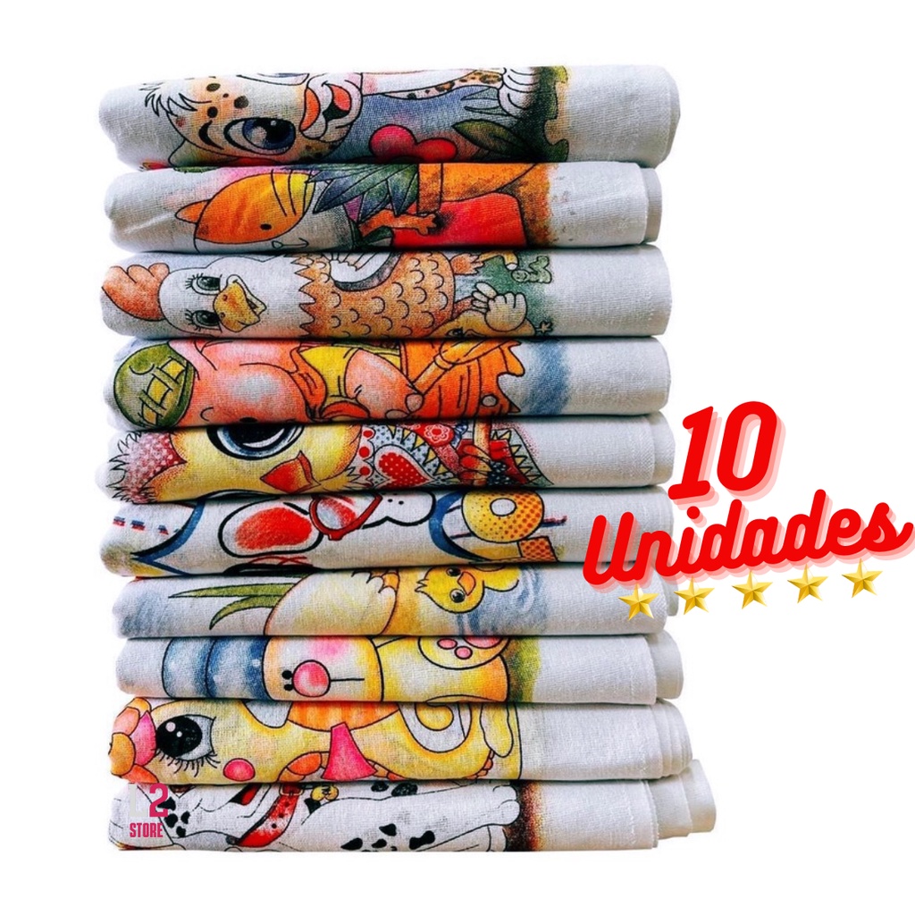 10 Pano De Prato Estampado Bainha Com 10 Peças