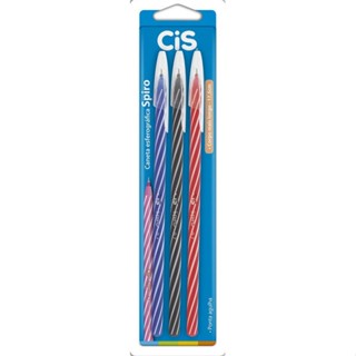 Caneta Esferografica Cis Spiro Com 3 Undades Preto,Verm,Azul