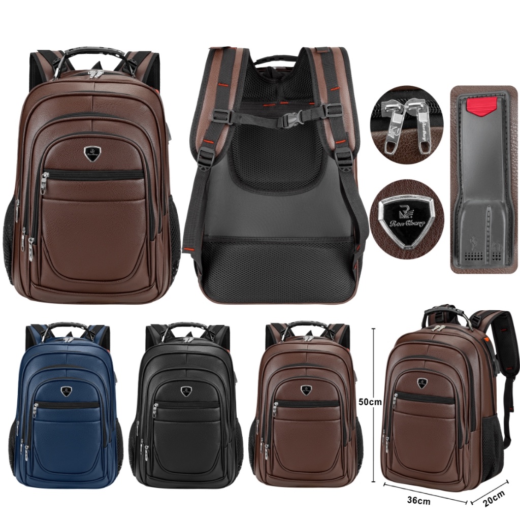 Mochila Couro PU Grande Executiva Para Notebook Trabalho Faculdade Reforçada Cabo De Aço USB