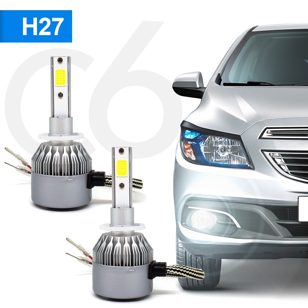 Kit Par de Lâmpadas H27 Farol Milha Hyundai Veracruz 2007 2008 2009 2010 2011 2012 Super Led C6 6000k 7200 Lumens Branco Frio Efeito Xenon Top Barato Cooler Reator Interno