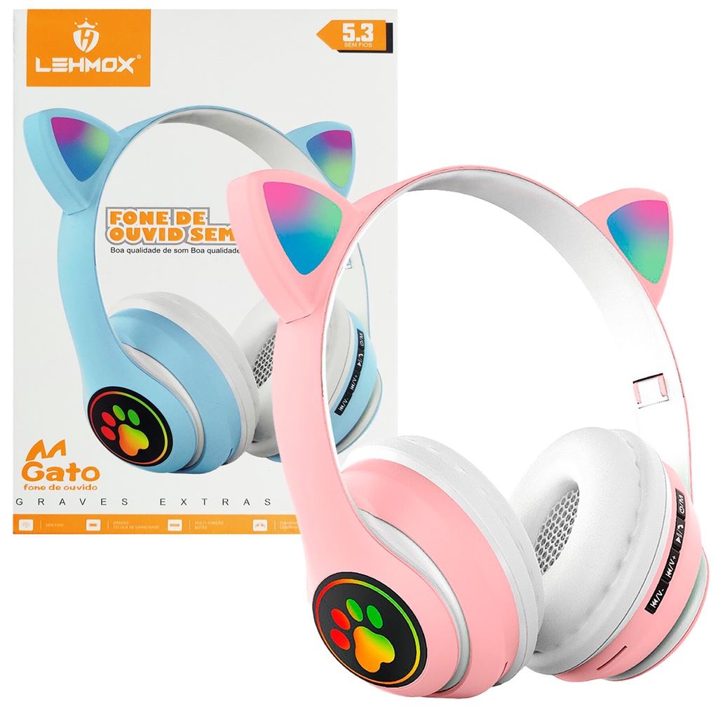 Fone de Ouvido Gatinho Bluetooth Orelha De Gato Led Headphone Sem Fio Tik Tok