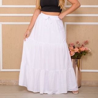 Saia Longa Branca 3 Marias Feminina Forrada Babado Viscose
