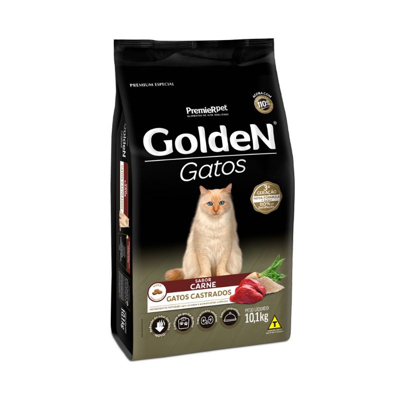 Golden 10,1kg Gatos Adultos Castrados Sabor Carne Ração