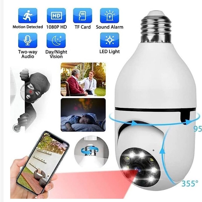 Câmera segurança wifi ip sem fio 360 com encaixe lampada bocal aplicativo yoosee ptz full HD visão noturna - bivolt