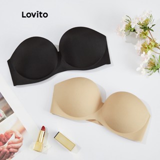 Lovito Elegant Sutiã Sem Alça Costas Abertas Enchimento Irremovível Sem Arame L344L016 (Preto/Pêssego)