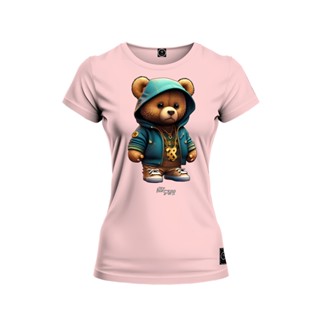 Baby Look Feminina Estampada Premium Ursinho De Capuz
