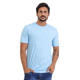Camiseta Masculina Básica Lisa Azul Bebê 100% Algodão Gola Redonda Confortável