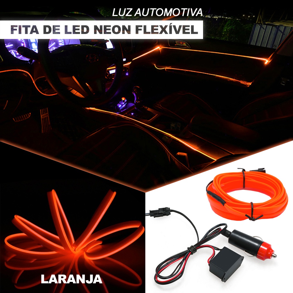 Fita Barra Led P/ Painel Laranja Âmbar Fiat Stilo 2007 2008 2009 2010 2011 5m Metros Flexível Tunning Top