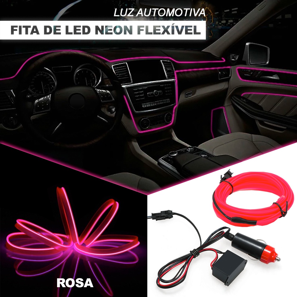 Fita Barra Led P/ Painel Rosa Pink Audi A1 2010 2011 2012 2013 5m Metros Flexível Tunning Top