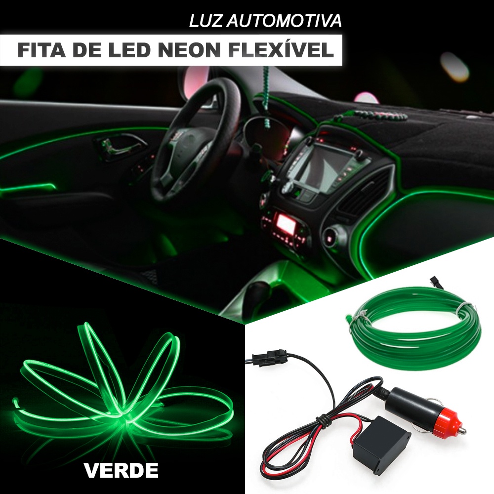 Fita Barra Led P/ Painel Verde Escuro Toyota Rav4 2010 2011 2012 2013 2014 2015 5m Metros Flexível Tunning Top