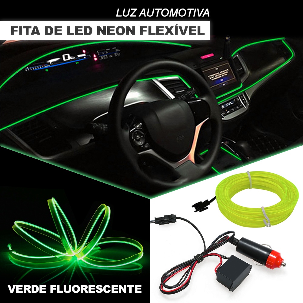 Fita Barra Led P/ Painel Verde Neon Fluorescente Audi A1 2010 2011 2012 2013 5m Metros Flexível Tunning Top