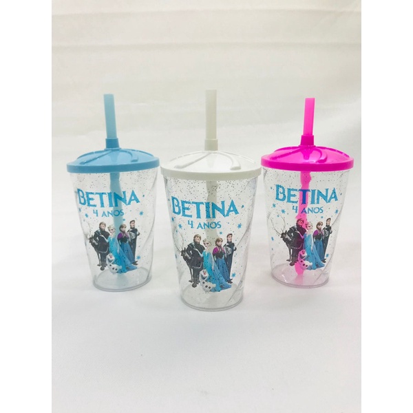 Copo  Personalizado Aniversário kit 10 com glitter e Tampa Festa