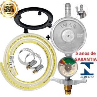 Kit Registro Regulador Gás Manômetro Mangueira 1,25m Abraçadeira Suporte Botijão Namômetro anel mangueira visor