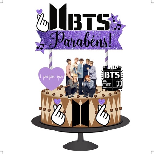 Topo De Bolo Topper De Bolo Aniversário Bts em Oferta na Shopee