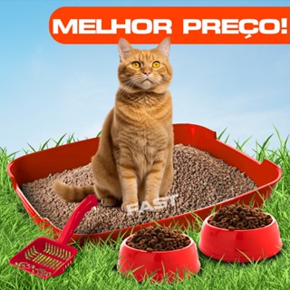 Kit Caixa de Areia Para Gatos Com Bandeja Grande Pá Cata Caca Comedouro e Bebedouro Plástico Resistente BPA FREE Higiene Conjunto Pet Completo - ENVIO IMEDIATO