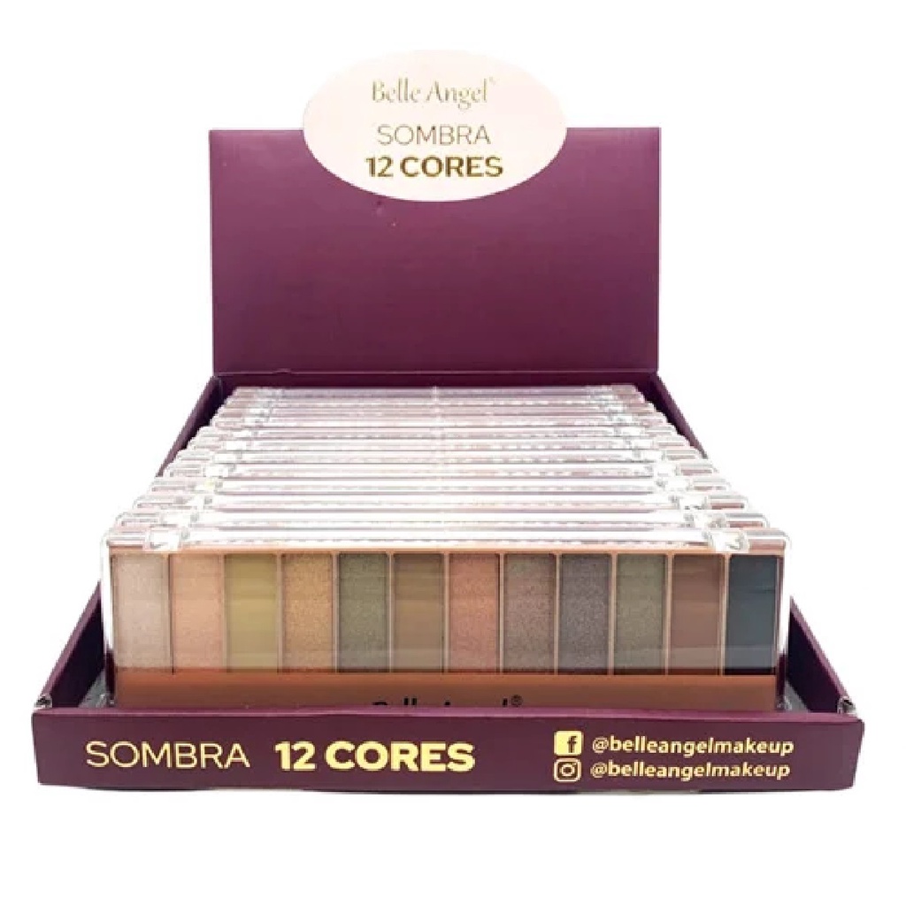 Box Com 12 Paletas Estojo de Sombra 12 Cores Belle Angel