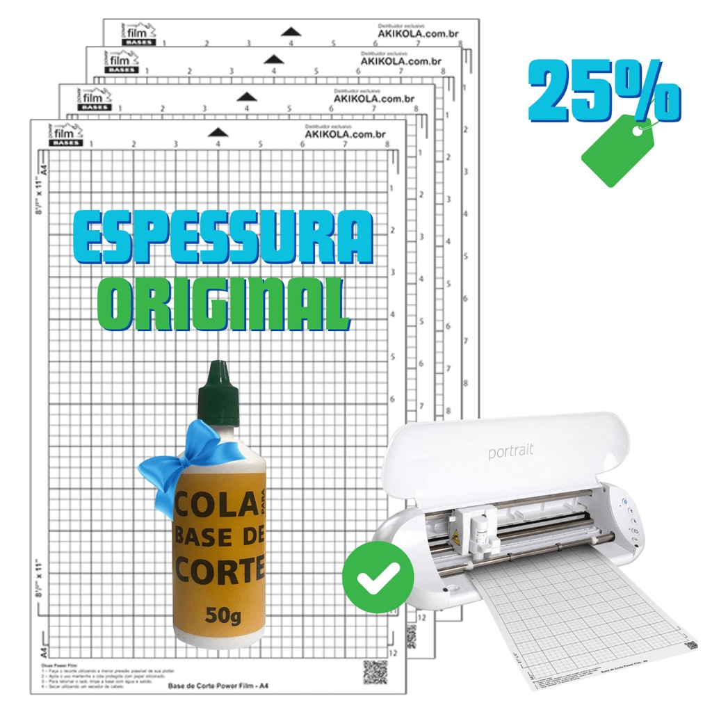 Kit 4 Base de Corte A4 Transparente 1 Cola 50g Silhouette Portrait 2,  3 e 4 Papelaria e Escritório