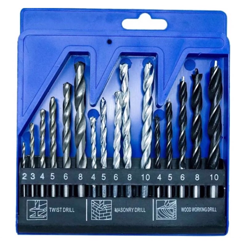 kit Jogo de Brocas 16 peças Com estojo Madeira Metal Concreto Parafusar Furacão Construção Manutenção Casa Matérias